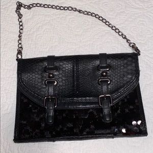 Olivia + Joy Black Leather and Sequin Clutch